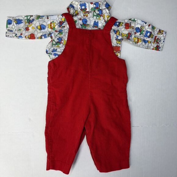Vintage Petit Jouet Overalls Red Corduroy Animals Boy Girl Set 2 Piece 6-9 Mo - Picture 5 of 14